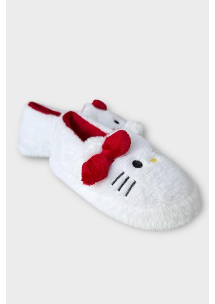 Kışlık Kadın Hellokitty Figürlü Kaydırmaz Taban Ev Ayakkabısı Panduf Beyaz - Kırmızı fiyatları