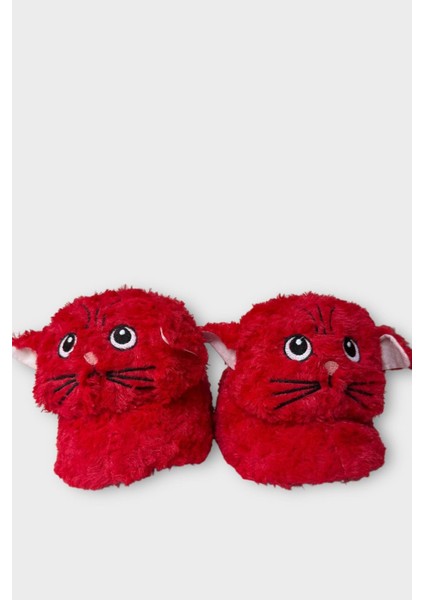 Kadın Sevimli Kedi Figürlü Peluş Panduf Kırmızı modelleri