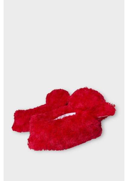 Kadın Sevimli Kedi Figürlü Peluş Panduf Kırmızı indirimleri