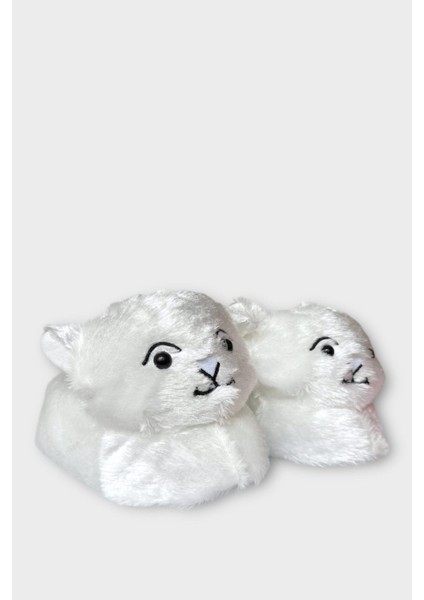 Kadın Sevimli Kedi Figürlü Peluş Panduf Gri