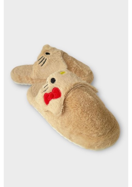 Kışlık Kadın Hellokitty Figürlü Kaydırmaz Taban Ev Ayakkabısı Panduf Kahverengi modelleri