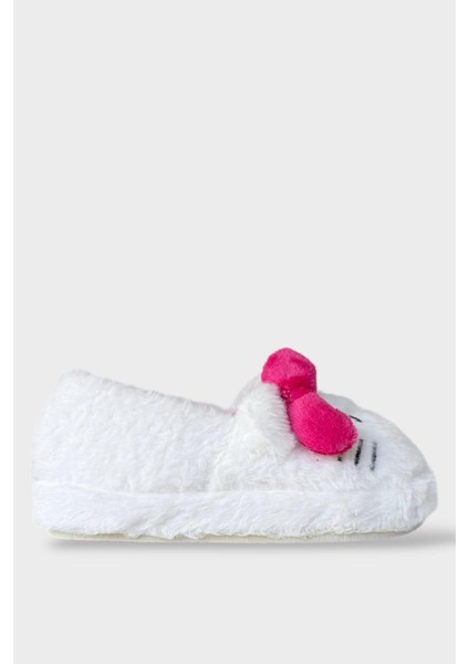Kışlık Kadın Hellokitty Figürlü Kaydırmaz Taban Ev Ayakkabısı Panduf Beyaz - Pembe