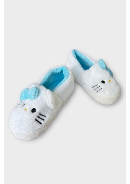Kışlık Kadın Hellokitty Figürlü Kaydırmaz Taban Ev Ayakkabısı Panduf Beyaz - Mavi fırsatları