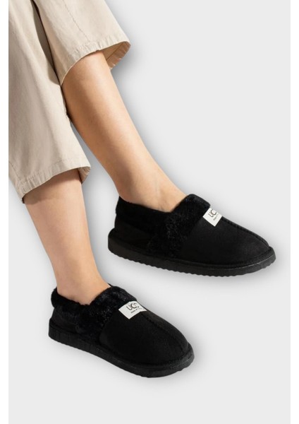 Ultra Hafif Içi Tüylü Ev Ayakkabısı Kadın Panduf Siyah