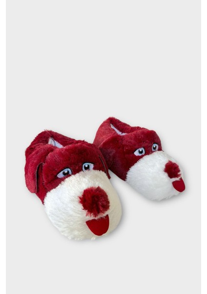 Unisex Sevimli Köpek Figürlü Kaymaz ve Ses Yapmaz Taban Ev Panduf Bordo fiyatları
