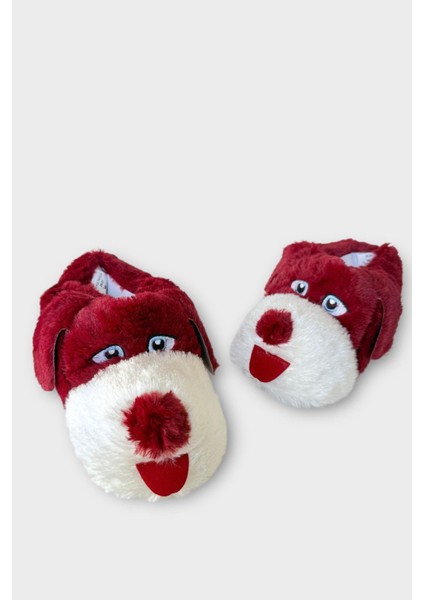 Unisex Sevimli Köpek Figürlü Kaymaz ve Ses Yapmaz Taban Ev Panduf Bordo modelleri