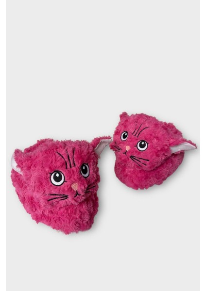 Kadın Sevimli Kedi Figürlü Peluş Panduf Fuşya fiyatları