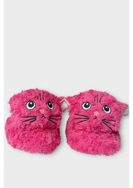 Kadın Sevimli Kedi Figürlü Peluş Panduf Fuşya fırsatları