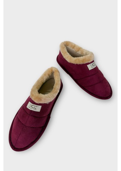 Unisex Içi Yünlü Kışlık Ev Ayakkabısı Panduf Bordo modelleri