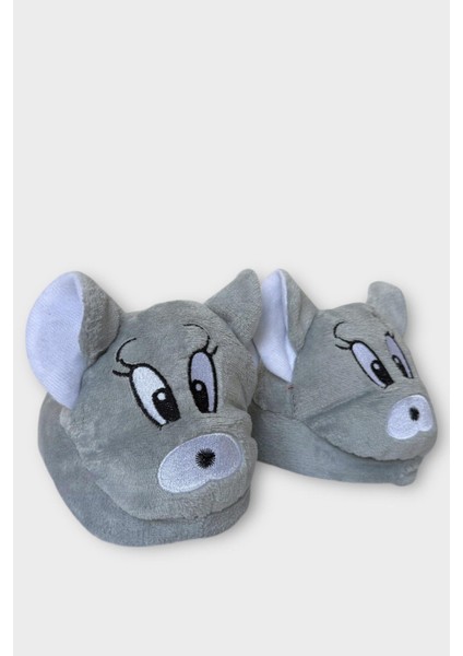 Kadın Sevimli Hayvan Figürlü Panduf Ev Botu Gri