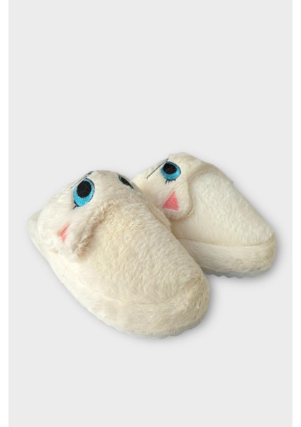 Kadın Kışlık Kedi Figürlü Kaydırmaz Taban Ev Terliği Panduf Beyaz fiyatları