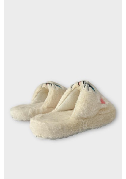 Kadın Kışlık Kedi Figürlü Kaydırmaz Taban Ev Terliği Panduf Beyaz fırsatları