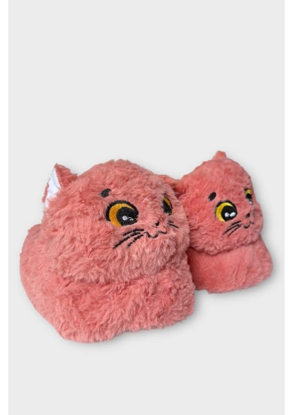 Kadın Sevimli Kedi Figürlü Peluş Panduf Pudra