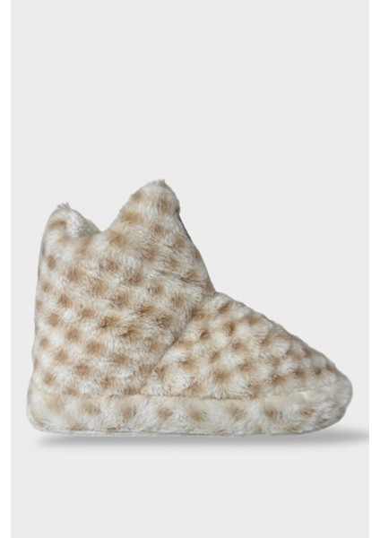 Kadın Piti Kareli Ev Botu Panduf Bej