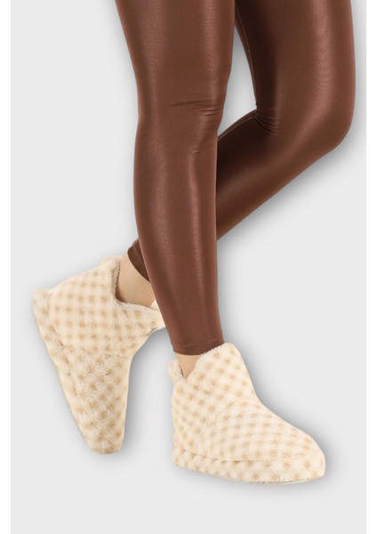 Kadın Piti Kareli Ev Botu Panduf Bej fiyatları