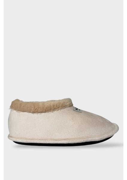 Unisex Içi Yünlü Kışlık Ev Ayakkabısı Panduf Krem