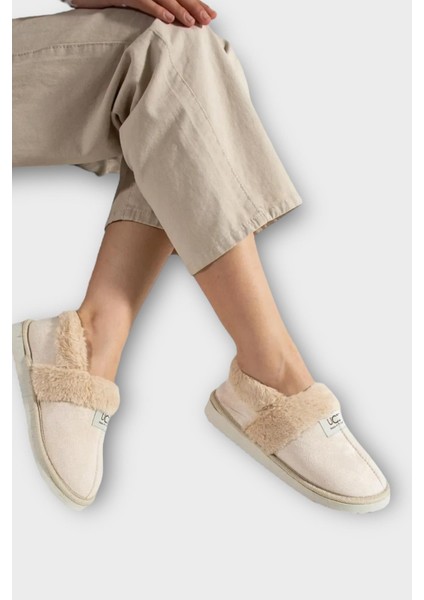 Ultra Hafif Içi Tüylü Ev Ayakkabısı Kadın Panduf Krem
