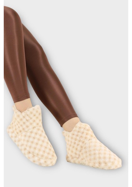 Kadın Piti Kareli Ev Botu Panduf Bej modelleri