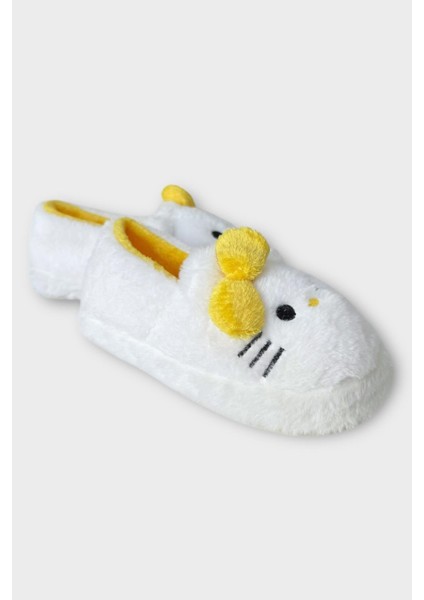 Kışlık Kadın Hellokitty Figürlü Kaydırmaz Taban Ev Ayakkabısı Panduf Beyaz - Sarı fiyatları
