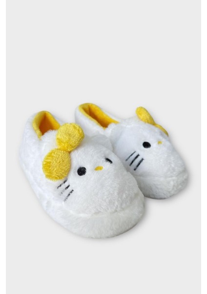 Kışlık Kadın Hellokitty Figürlü Kaydırmaz Taban Ev Ayakkabısı Panduf Beyaz - Sarı modelleri