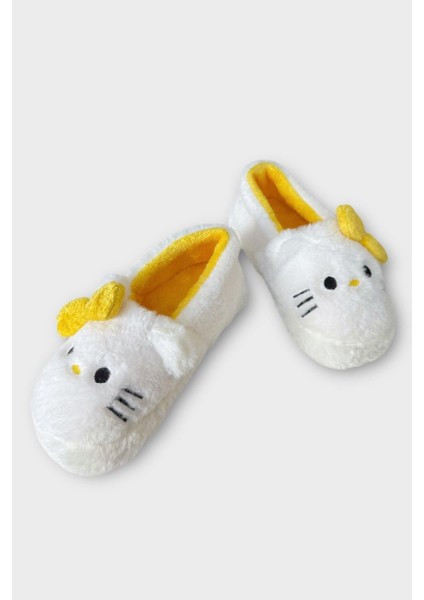 Kışlık Kadın Hellokitty Figürlü Kaydırmaz Taban Ev Ayakkabısı Panduf Beyaz - Sarı fırsatları