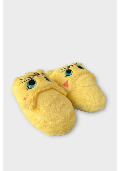 Kadın Kışlık Kedi Figürlü Kaydırmaz Taban Ev Terliği Panduf Sarı fiyatları