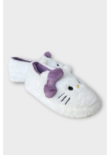 Kışlık Kadın Hellokitty Figürlü Kaydırmaz Taban Ev Ayakkabısı Panduf Beyaz - Mor fiyatları