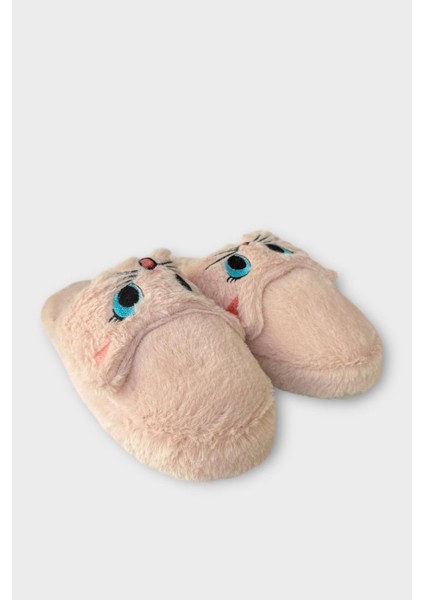 Kadın Kışlık Kedi Figürlü Kaydırmaz Taban Ev Terliği Panduf Pudra modelleri