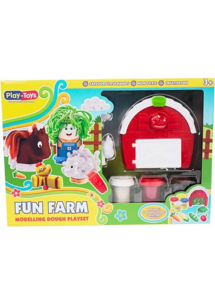Fun Farm Oyun Hamuru Seti, 4 Renkli x 50GR Oyun Hamuru, 7 Farklı Aksesuar ve 3 Farklı Kafa Seti, 3+ Yaş Erkek ve Kız Çocukları Için