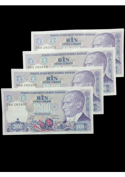 7. Emisyon 4 Adet Sıralı 1000 Türk Lirası Kağıt Koleksiyon Para . Numismatik, Antikalar, Hobi Hediye