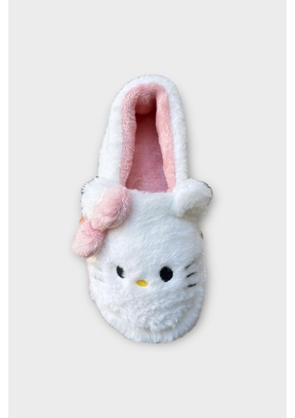 Kışlık Kadın Hellokitty Figürlü Kaydırmaz Taban Ev Ayakkabısı Panduf Beyaz - Pudra indirimleri