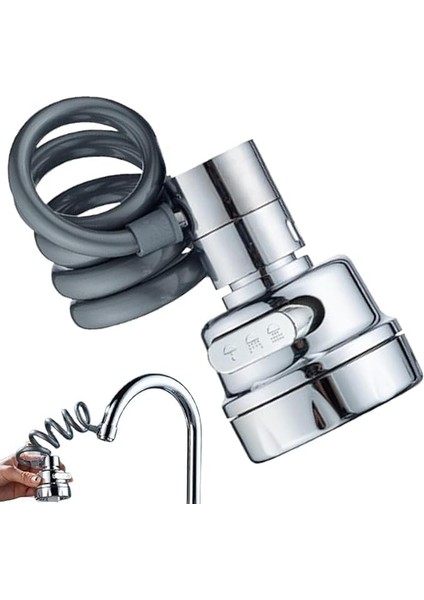 Uzatılabilir Tasarruflu Musluk Başlık - Çek Bırak Ucu 3 Fonksiyonlu, Yeni Nesil Kolay Kullanım, Püskürtücü Eki