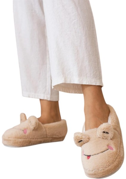 Kışlık Kadın Panduf Ev Ayakkabısı | Kurbağa Figürlü | Kaydırmaz Taban Bej fiyatları