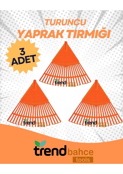 Plastik Turuncu Bahçe Tırmığı 3'lü Set