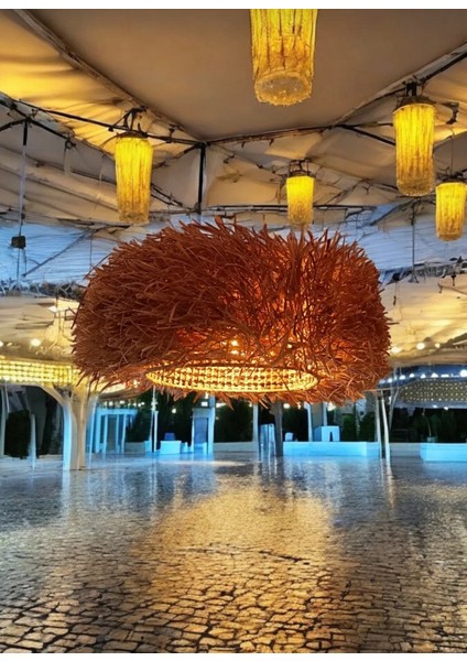 Hasır Avize - El Yapımı Doğal Kirpi Avize Bohem Aydınlatma