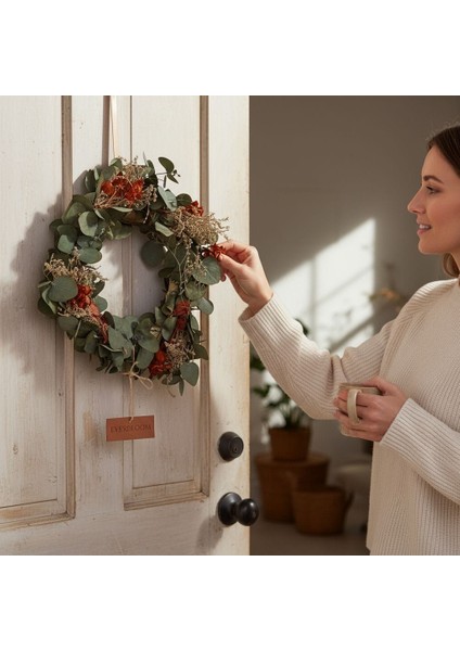 Okaliptus Yaprakları Doğal Çelenk Kapı Vb Süsü 26 cm