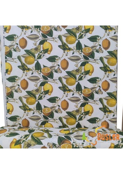 Limon ve Limon Çiçeği Desenli Su ve Leke Itici Panama Keteni Duck Kumaş Bezi modelleri