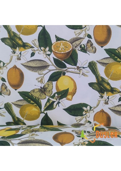 Limon ve Limon Çiçeği Desenli Su ve Leke Itici Panama Keteni Duck Kumaş Bezi fırsatları