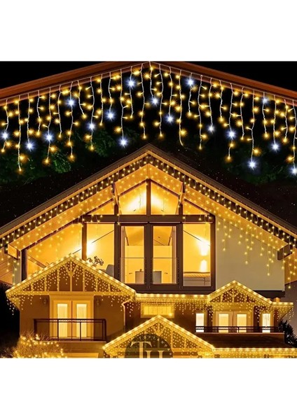 Dış Mekan Saçak LED Flaşlı 4 Metre Su Geçirmez Gün Işığı Eklemeli Çakarlı Sarkıt Yılbaşı Yeni Yıl