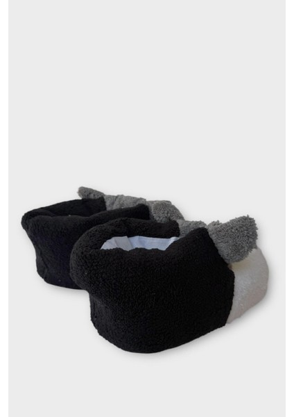 Unisex Panduf Ses Yapmayan Ev Patiği Siyah - Beyaz