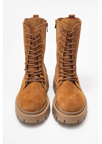 Kadın Kalın Taban Bot Gerçek Nubuk Deri Zy 1558 Süet Taba indirimleri