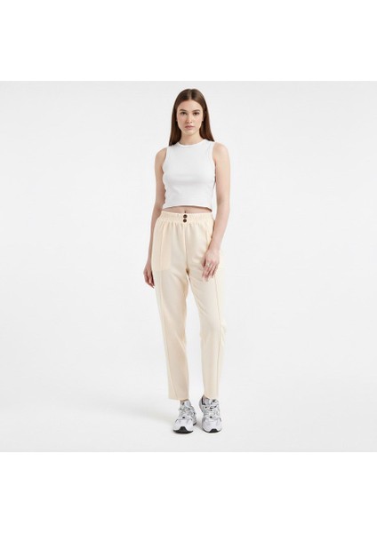 Regular Kalıp Beli Lastikli Kumaş Pantolon Bej