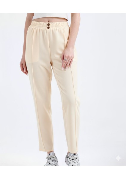 Regular Kalıp Beli Lastikli Kumaş Pantolon Bej modelleri