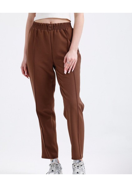 Regular Kalıp Beli Lastikli Kumaş Pantolon Kahverengi modelleri