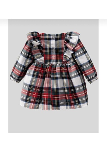 Kız Bebek Ekose Desenli Dantel Yakalı Pamuklu Elbise 6-9-12-18-24 Ay fiyatları