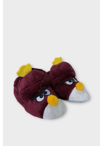 Çocuk Kızgın Ördek Figürlü Unisex Panduf Bordo