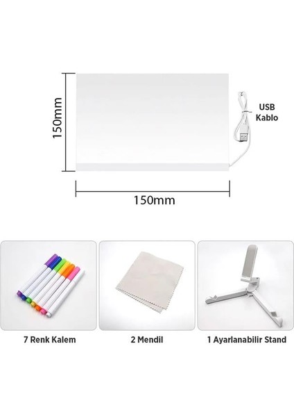 Sunup SN-27126 Dekoratif LED Aydınlatmalı Şeffaf Işıltılı Yazı - Çizim Panosu Tableti - 7 Renk Kalemli Set indirimleri