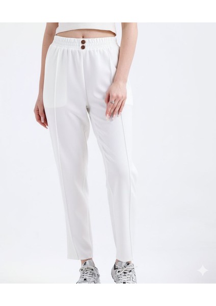 Regular Kalıp Beli Lastikli Kumaş Pantolon Beyaz fiyatları
