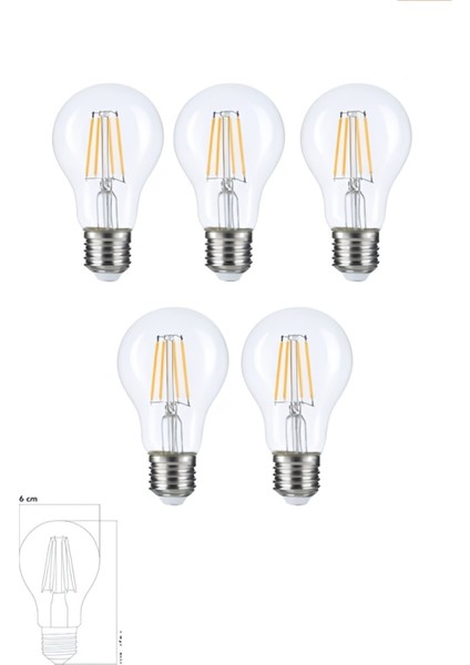 CT-4231 E27 Şeffaf LED Ampul 6W Günışığı 3200K - 5'li Paket