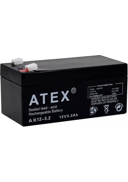Atex AX12-3.2 12 Volt - 3.2 Amper Bakımsız Kuru Akü (134X70X60 Mm)